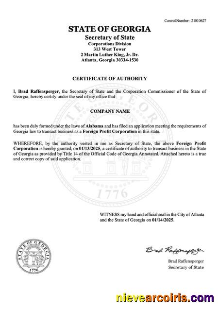 USA Georgia certificate of authority